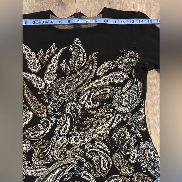St. John Black and Cream Paisley Long Sleeve Knit Dress - Picture 8 of 12